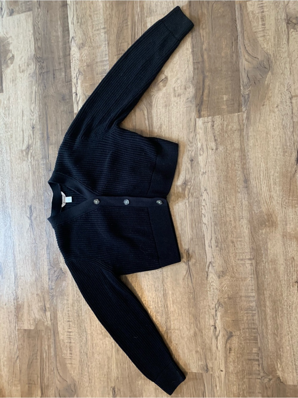 Women's Black Ribbed Button-Front Cardigan Sweater - Picture 2 of 2